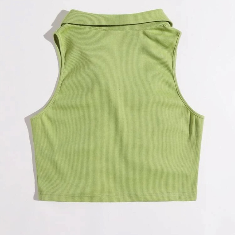 Green Ruched Ribbed Cropped Tank Vest Top - Picture 3 of 5